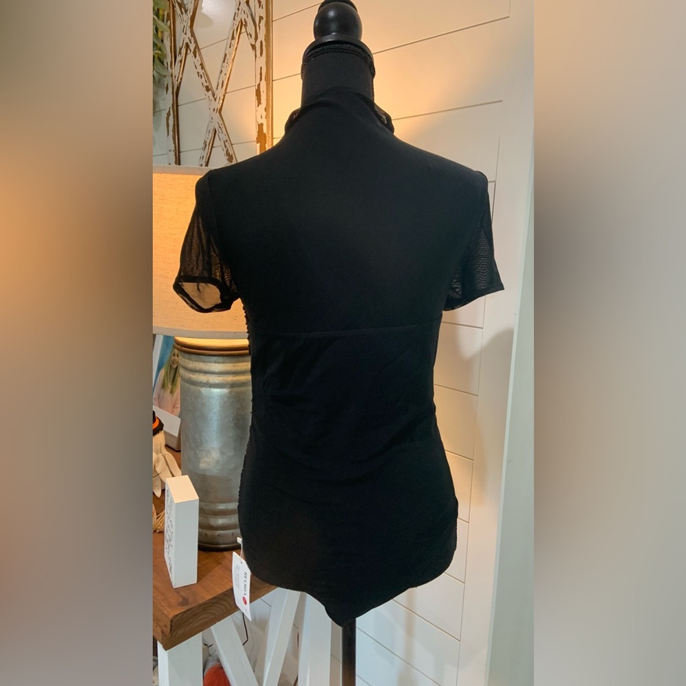 REORIA Women's Sexy Mock Neck Short Sleeve Sheer Ruched Bodysuit- Size L- BNWT - Picture 7 of 10